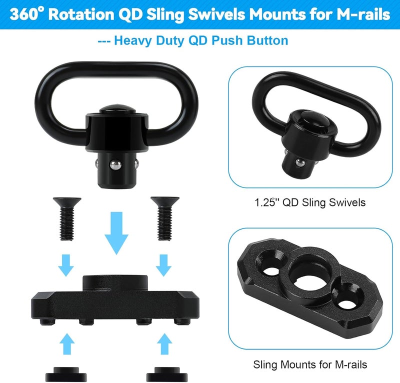 REERON Two Point Traditional QD Sling 1.25" 2 Point Sling Swivels Mounts for M-Rails - Image 3